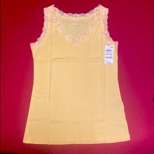 Karen Scott- Petite Cotton Lace-Trim Tank Top